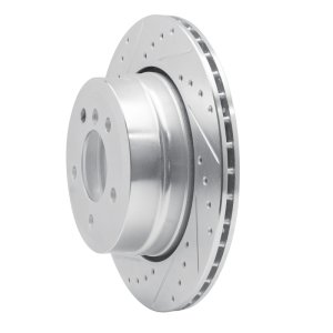 BMW 530XI Brake Rotor (1) - Rear Left - R1 Concepts - Drilled & Slotted - Silver - `06-`10
